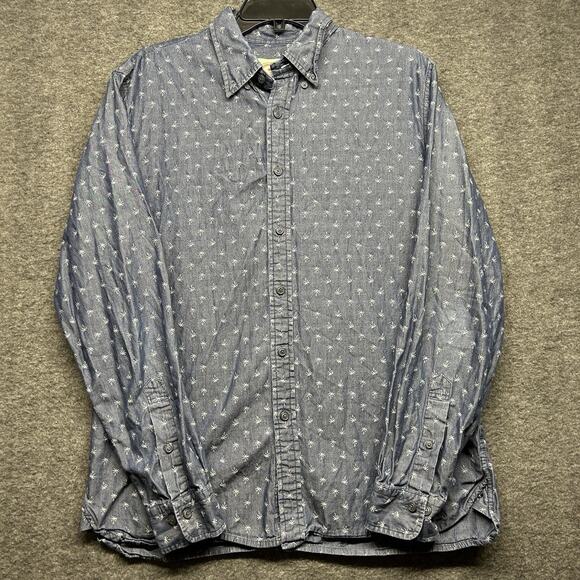 Brooks Brothers Shirt Men’s Large Blue Palm Trees Long Sleeve Button Down - Picture 1 of 7